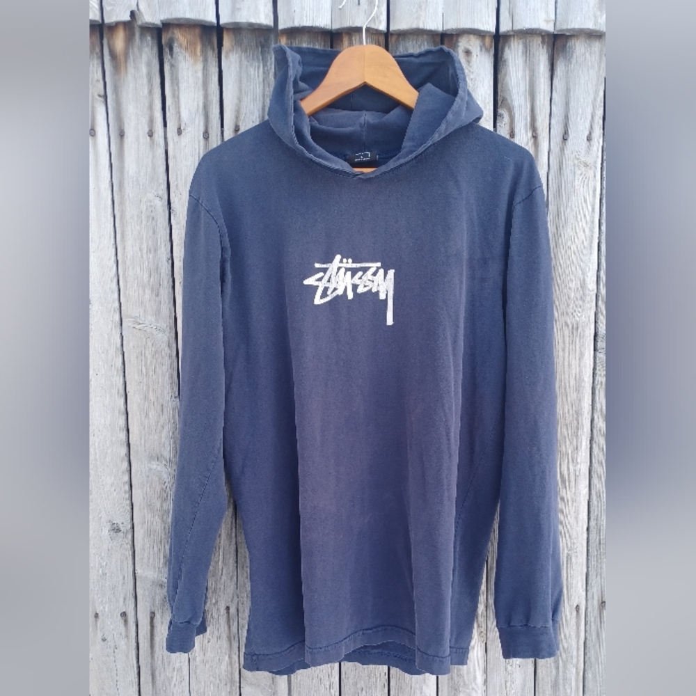 Vintage navy blue Stussy pullover graphic long sleeve tshirt hoodie Womens L